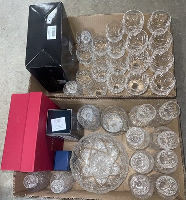 Lot 730 - Two boxes of assorted glassware.