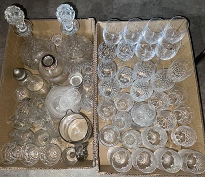 Lot 732 - Two boxes of assorted glassware.