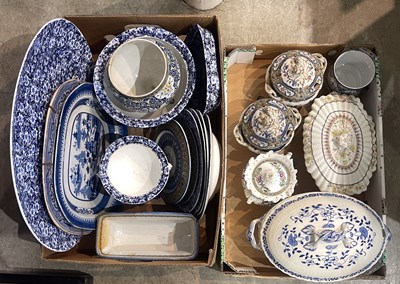Lot 737 - Two boxes of assorted transfer printed pottery...