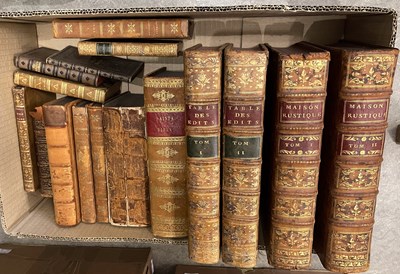 Lot 757 - A box of assorted antique leather bound books,...