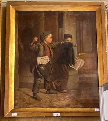 Lot 773 - 19th century British School Paper Boys oil on...