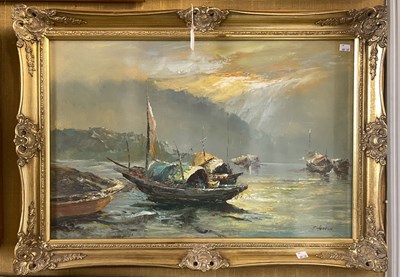 Lot 775 - G. Heston  
Fishing boats  
oil on canvas,...