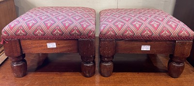 Lot 833 - A pair of square upholstered oak footstools,...