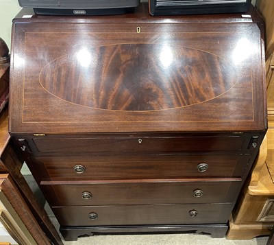 Lot 836 - A reproduction mahogany fall-front bureau,...