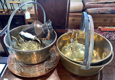 Lot 888 - A collection of assorted copper and brass ware...