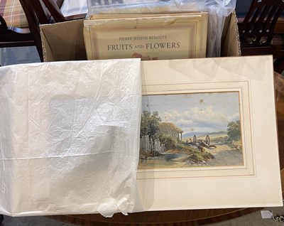 Lot 896 - A box of assorted decorative unframed pictures,...