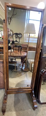 Lot 906 - A mahogany cheval mirror, 168cm high x 62cm wide.