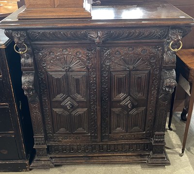 Lot 914 - A late 19th century stained oak side cabinet,...