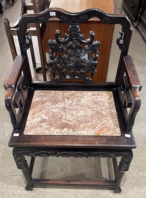Lot 921 - An antique Chinese darkwood and marble throne...