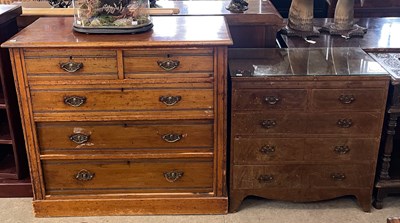 Lot 933 - A late 19th century stained pine chest of two...