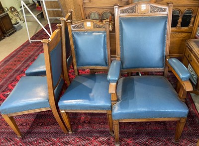 Lot 978 - A Victorian oak armchair with blue leatherette...
