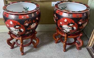 Lot 984 - A pair of decorative Chinese porcelain black...