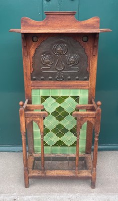 Lot 955A - An oak Arts & Crafts/ Art Nouveau hall stand,...