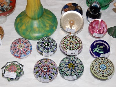 Lot 294 - A group of ten art glass paperweights and two...