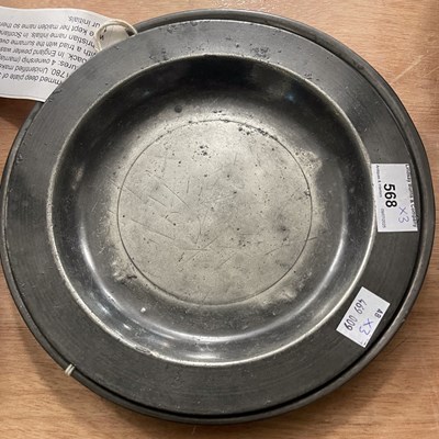 Lot 568 - An 18th century pewter dinner plate with...