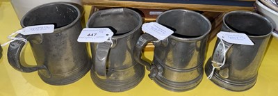 Lot 447 - Four 19th century tapering cylindrical pewter...