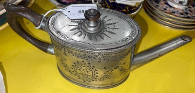 Lot 459 - An early 19th century pewter teapot, of...