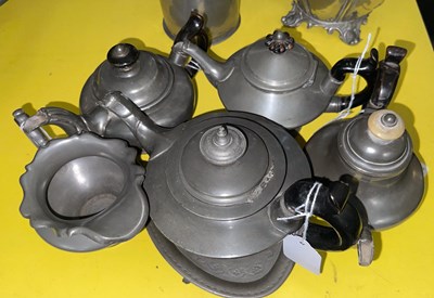 Lot 572 - Four Britannia metal small afternoon teapots...