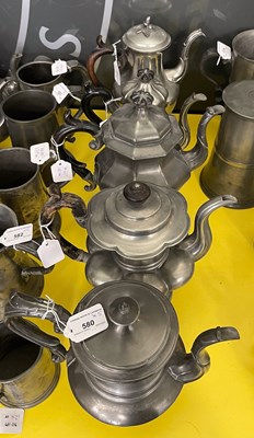 Lot 580 - Five Britannia metal coffee pots by James...