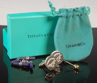 Lot 60 - A pair of Tiffany & Co silver cufflinks,...