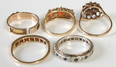 Lot 66 - A group of five assorted 9ct gold dress rings,...
