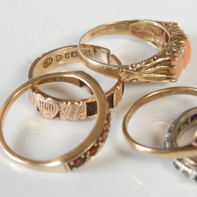 Lot 66 - A group of five assorted 9ct gold dress rings,...
