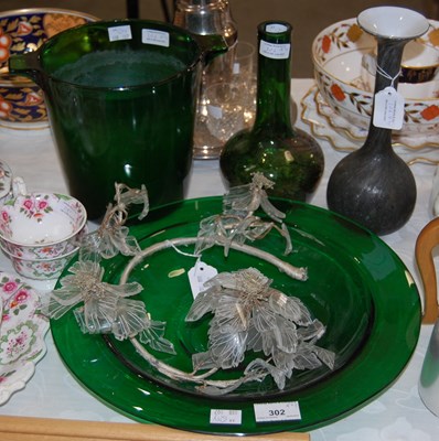 Lot 302 - A 20th century green glass ice bucket,...