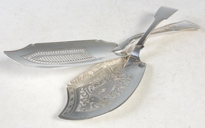 Lot 145 - Two London silver fish slices, one fiddle...