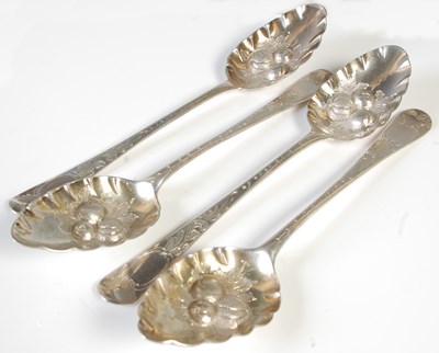 Lot 149 - Four Antique London silver berry spoons, 7.1...