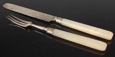 Lot 185 - A part silver and mother-of-pearl fruit set...