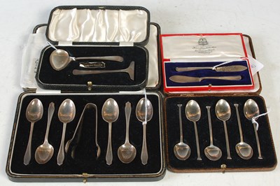 Lot 189 - Four cased sets of silver flatware to include...