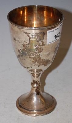 Lot 102 - A white metal goblet, stamped 'silver', 5 troy...
