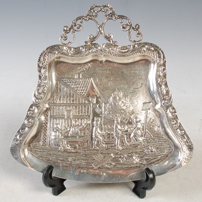 Lot 212 - A Continental silver crumb tray, embossed with...