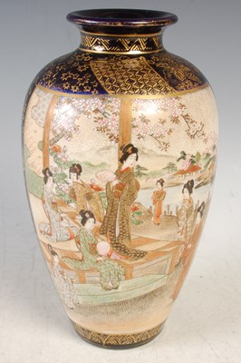 Lot 273 - A Japanese Satsuma pottery blue ground vase,...