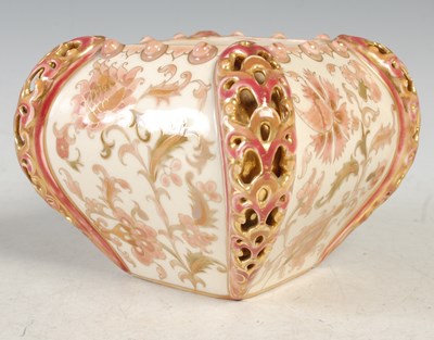 Lot 290 - A Zsolnay Pecs square shaped pottery vase,...