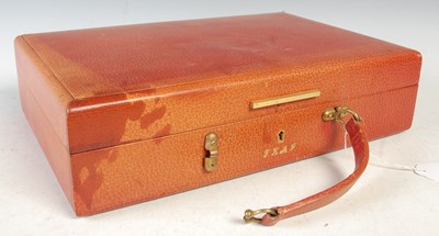 Lot 325 - A vintage red leather jewellery box with blue...