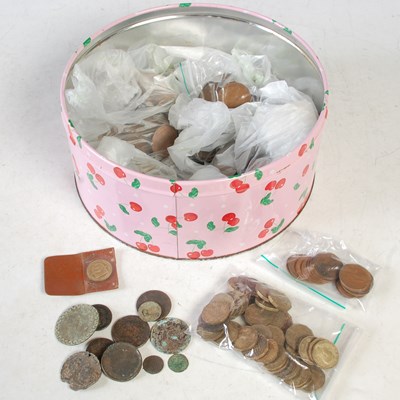 Lot 329 - A pink cherry decorated tin containing a large...