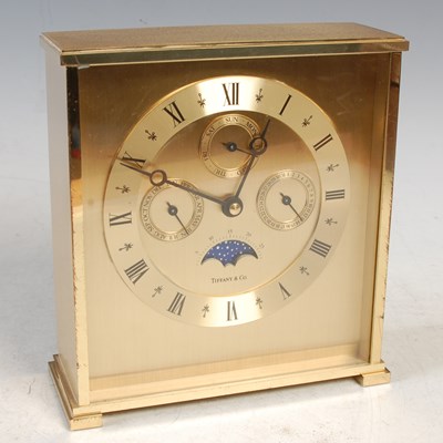 Lot 349 - Tiffany & Co, a brushed brass mantle clock...