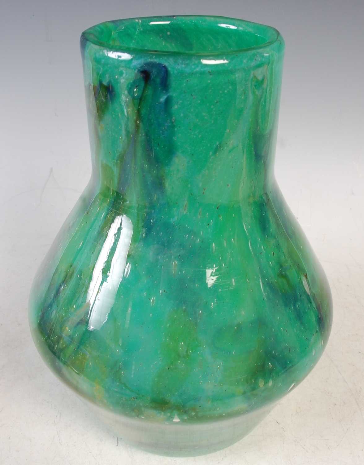 Lot 380 - A Monart glass vase, shape V, mottled green...