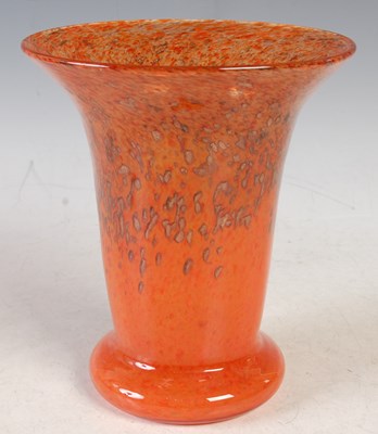Lot 388 - An Ysart glass vase, mottled orange/ red with...