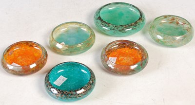 Lot 393 - Six assorted small Monart bowls, shape Y, the...