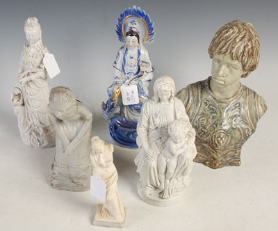 Lot 424 - A green and blue glazed ceramic bust of a...