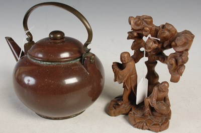 Lot 430 - A Chinese carved wood figure group of two male...