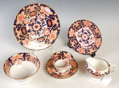 Lot 432 - A Foley China Imari pattern part teaset, green...