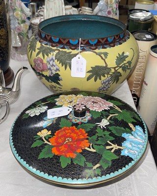Lot 502 - A Japanese yellow ground cloisonne jardiniere,...