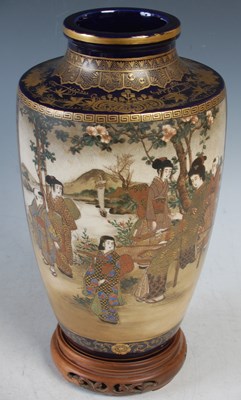 Lot 503 - A Japanese blue ground Satsuma pottery vase,...
