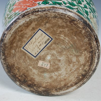 Lot 510 - A Chinese porcelain Wucai jar and wood cover,...