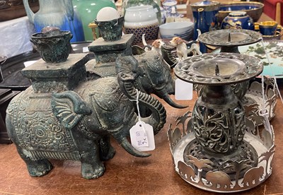 Lot 532 - A pair of decorative bronzed metal elephant...