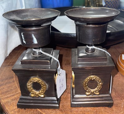 Lot 533 - A pair of bronzed metal urn shaped...