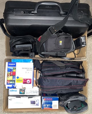 Lot 609 - Two boxes of assorted vintage cameras,...